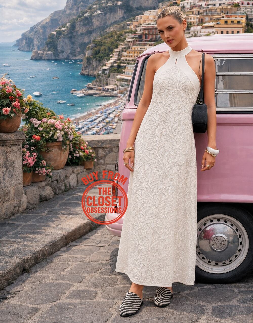 Zara NWT White Textured Halter Open Back Midi Dress Bridal Resort M